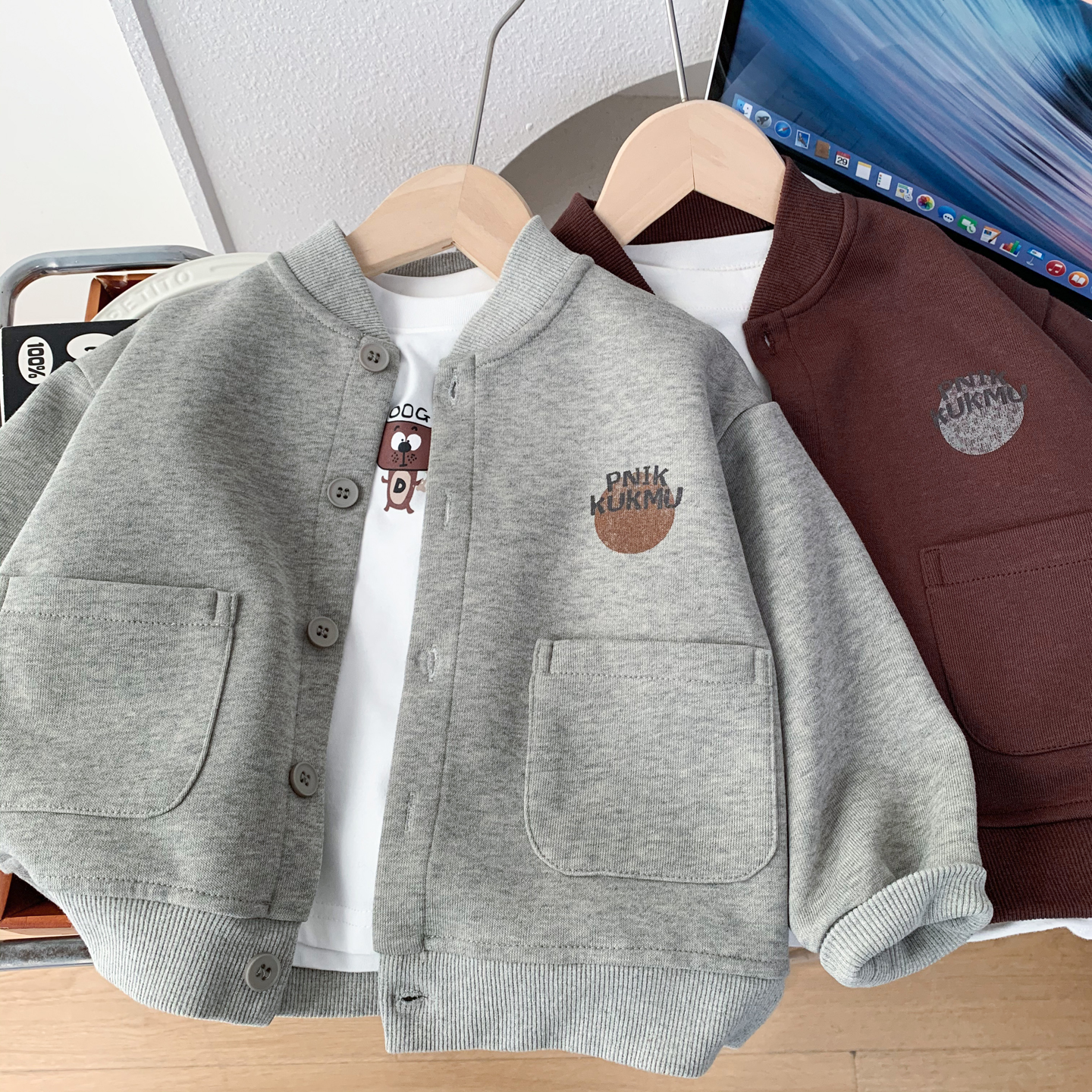 男小童时髦补丁外套春秋装棒球服