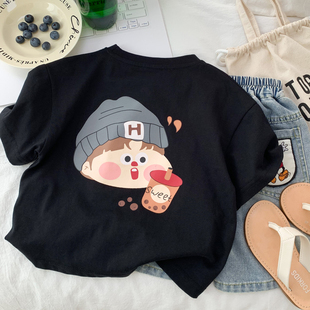 女小童纯棉洋气半袖 2025新款 男童宽松休闲潮T t恤夏季 儿童卡通短袖