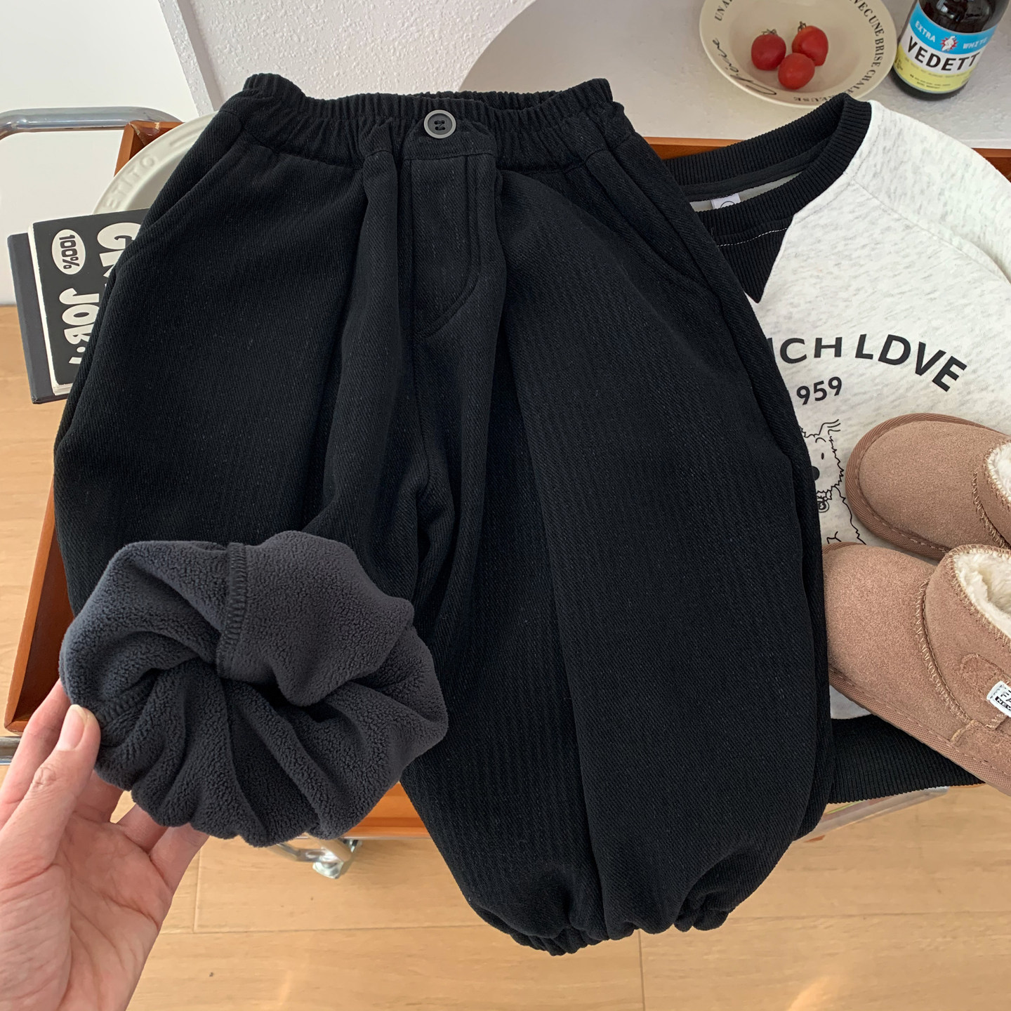 男童一体绒休闲裤冬季保暖束脚裤儿童简约纯色长裤男孩宽松加绒裤,童装/婴儿装/亲子装,裤子,淘宝优惠券,粉丝福利购,淘宝优惠卷