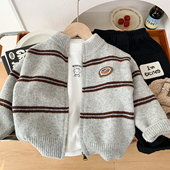 洋气男孩柔软毛线衣 条纹针织衫 男童春秋毛衣外套2026新款 儿童时尚