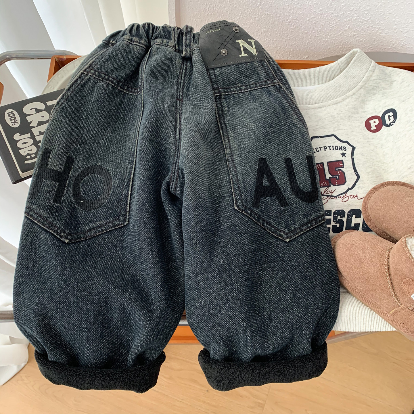 男童潮酷牛仔裤冬季一体绒宽松哈伦裤帅气中小男孩韩版弹力休闲裤,童装/婴儿装/亲子装,裤子,淘宝优惠券,粉丝福利购,淘宝优惠卷