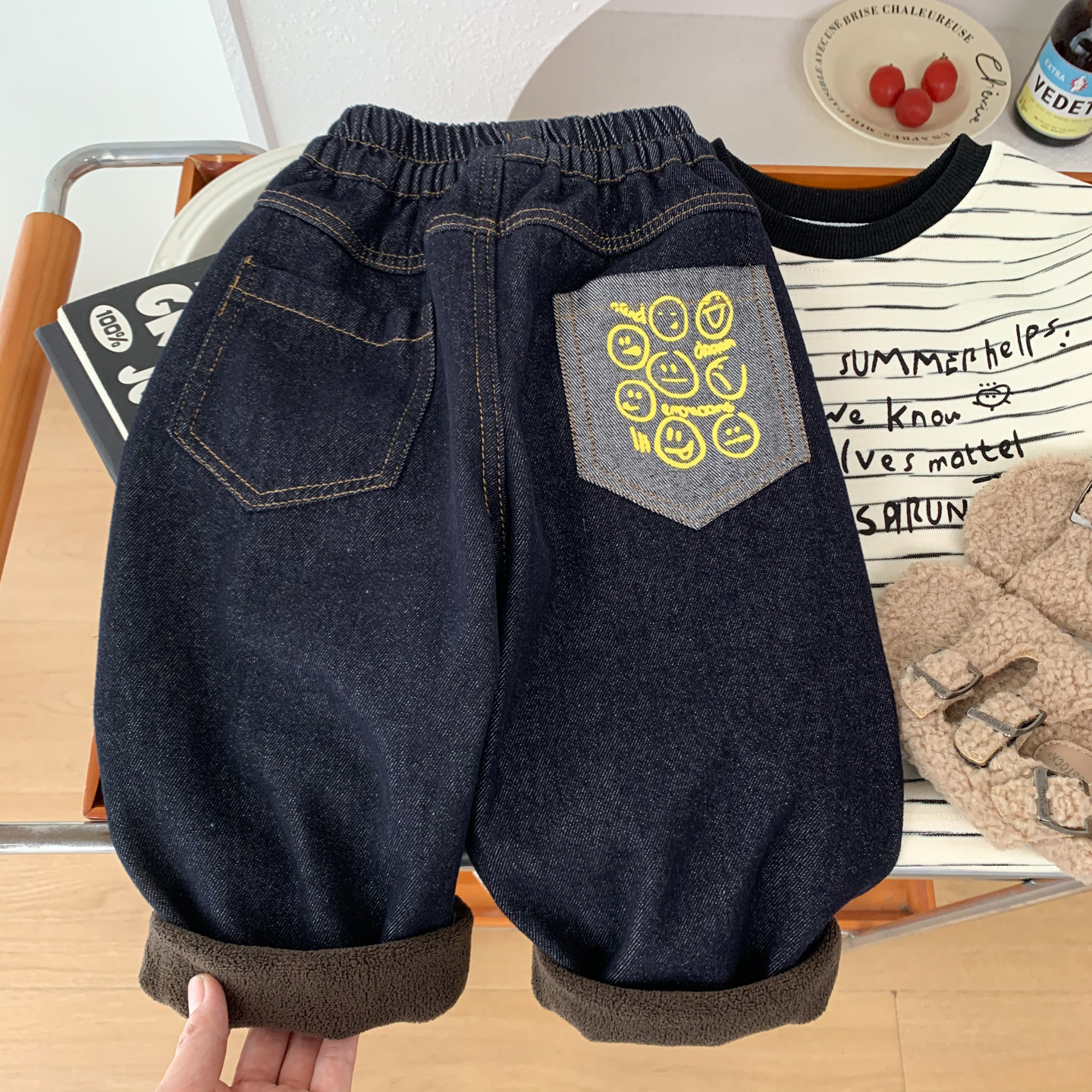 男童加绒牛仔裤2025新款儿童冬季柔软休闲裤中小童洋气笑脸长裤潮,童装/婴儿装/亲子装,裤子,淘宝优惠券,粉丝福利购,淘宝优惠卷