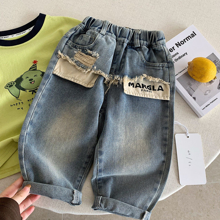 男童牛仔裤春秋装时髦破洞裤子2026新款男孩个性休闲裤酷帅长裤潮