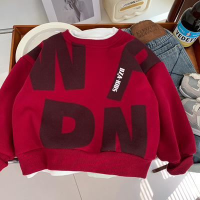 秋冬男孩时尚字母纯棉加绒卫衣潮