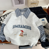 潮 儿童时髦翻领上衣酷帅中小男孩POLO衫 男童春秋装 假两件卫衣韩版