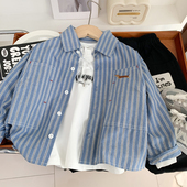 衬衣薄款 儿童时尚 外套中小童卡通小狗上衣潮酷 春秋款 男童条纹衬衫