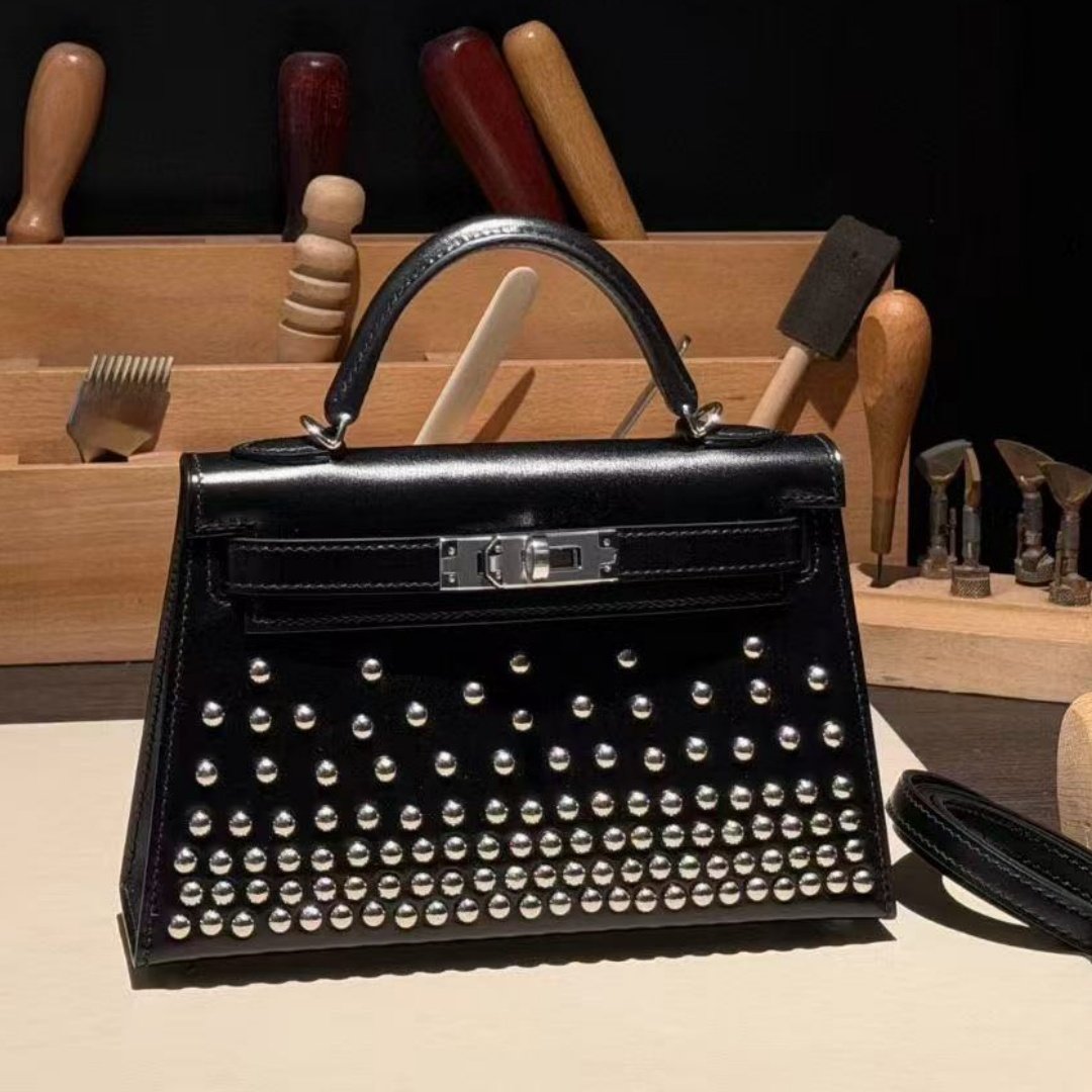 铆钉款BOX皮迷你mini凯莉二代女士单肩斜挎小包包黑色银扣手工缝,箱包皮具/热销女包/男包,通用款女包,淘宝优惠券,粉丝福利购,淘宝优惠卷