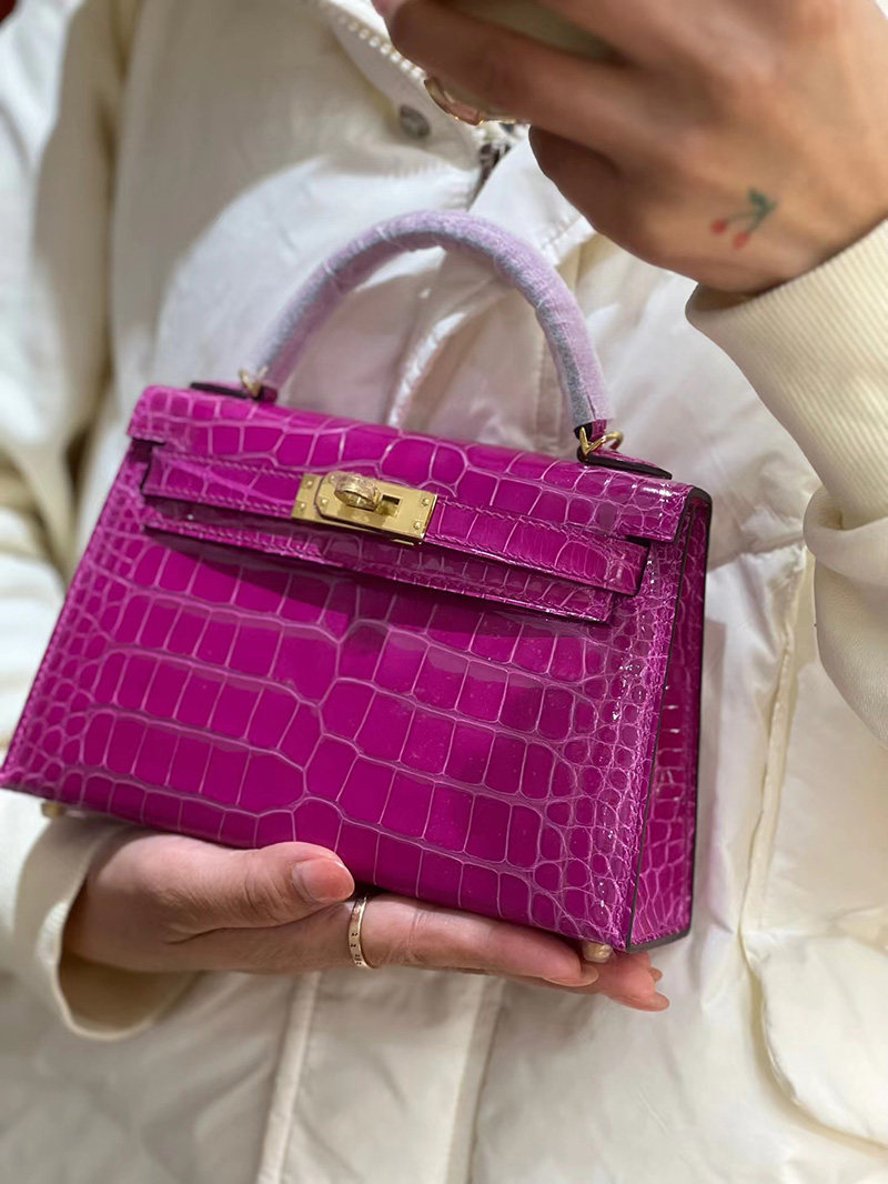 天方夜谭紫色进口高光美洲鳄鱼皮小号女士手提单肩包mini凯莉二代,箱包皮具/热销女包/男包,小方包,淘宝优惠券,粉丝福利购,淘宝优惠卷