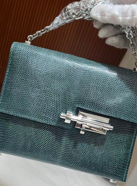 松柏绿原厂蜥蜴皮手枪包插稍包Verrou小号女士迷你手工链条包mini