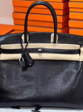 大号蜥蜴皮BK铂金包35CM男士手提包黑色全手工内缝高端定制黑色