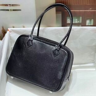 黑色银扣进口蜥蜴皮女包羽毛包女士手提包mini20 plum手工包