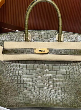 倒V雾面湾鳄鳄鱼皮BK铂金包30女士手提包带锁纯手工内缝女包奢侈