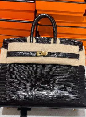 HCP进口蜥蜴皮黑色BK铂金包20CM迷你女士手提包mini手缝蜡线外缝