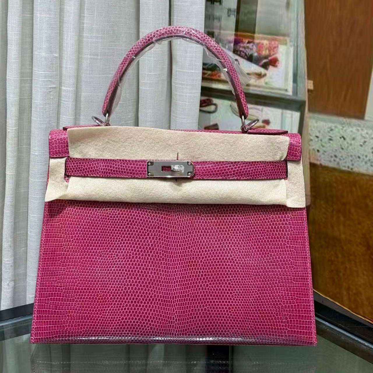 进口蜥蜴皮女包KL凯莉28CM女士手提包全手工外缝银扣玫粉色轻奢,箱包皮具/热销女包/男包,通用款女包,淘宝优惠券,粉丝福利购,淘宝优惠卷