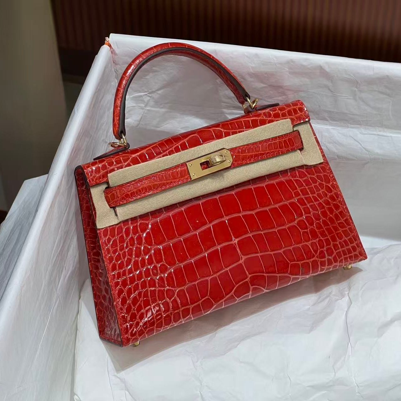 进口高光方块美洲鳄鱼皮mini迷你凯莉二代女士手提包单肩纯手工包,箱包皮具/热销女包/男包,通用款女包,淘宝优惠券,粉丝福利购,淘宝优惠卷