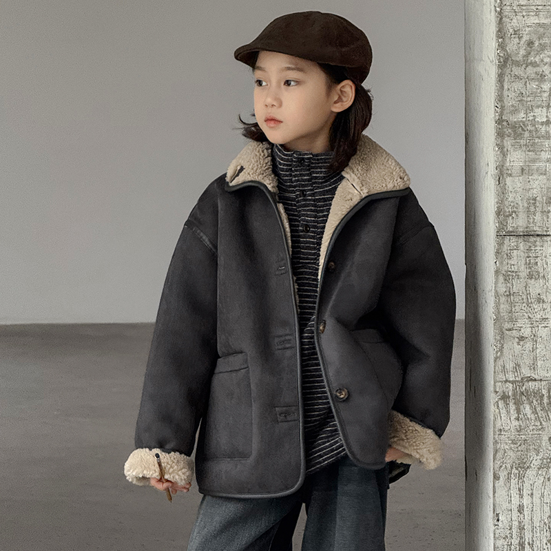 男童加绒外套秋冬款2025新款中大儿童装冬季加厚羊羔绒男孩冬装潮