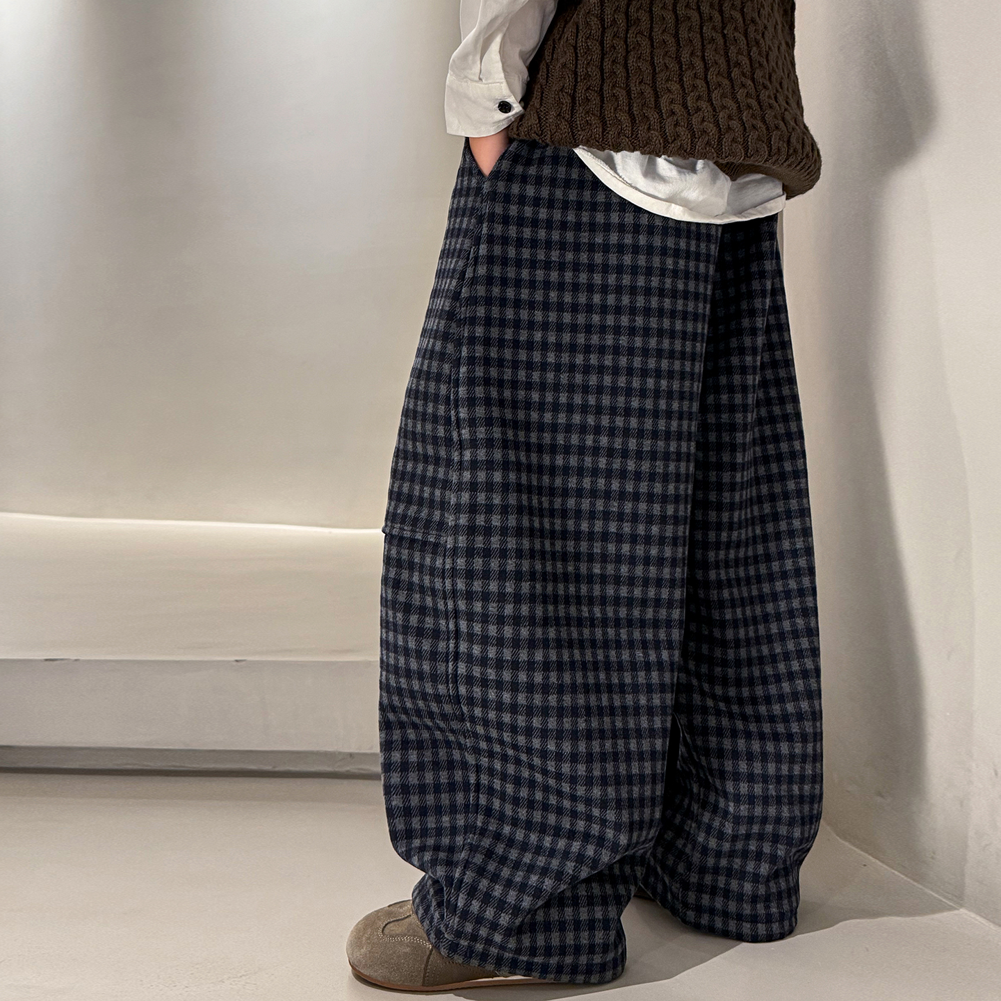 男童加绒裤子秋冬款2025新款儿童冬季一体运动格子卫裤大男孩冬装