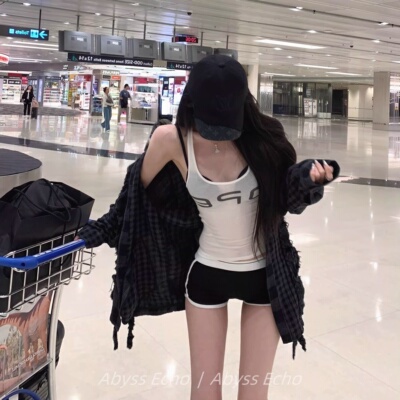 夏日美式辣妹微透U领显瘦吊带