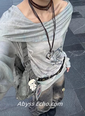 亚文化连帽长袖t恤女春季新款印花设计感小众宽松亚比y2k千禧上衣