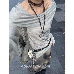 亚文化连帽长袖t恤女春季新款印花设计感小众宽松亚比y2k千禧上衣