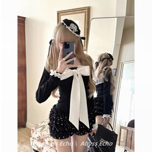 春意浓浓古风设计感辣妹蕾丝蝴蝶结上衣波点蛋糕裙裤 两件套女春季