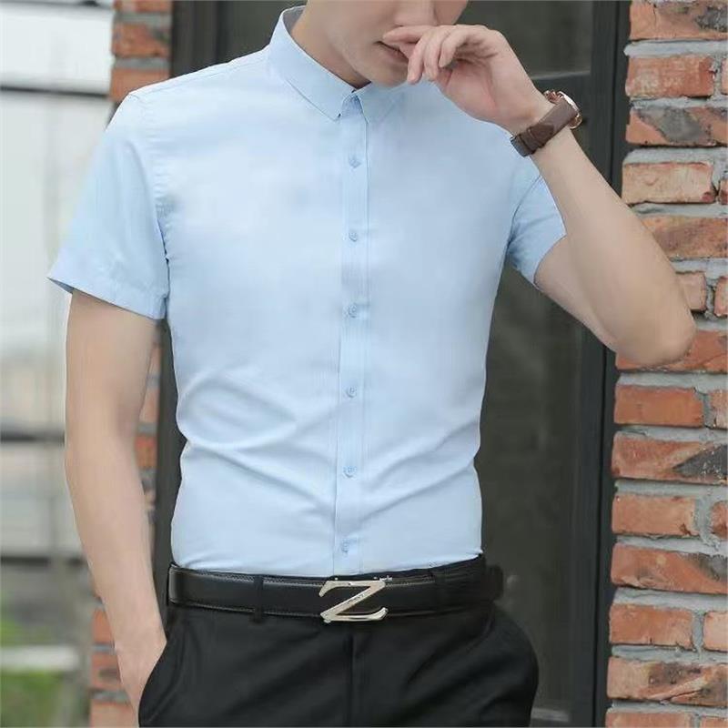 夏季纯白短袖衬衫男士修身商务休闲上衣服夏天新款免烫衬衣外套