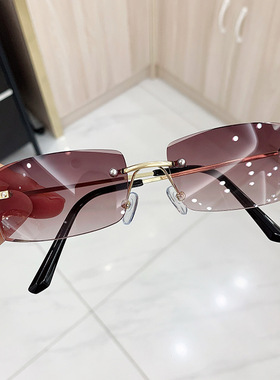 小框无框超酷凹造型太阳镜2021新款网红欧美潮个性时尚墨镜女圆脸