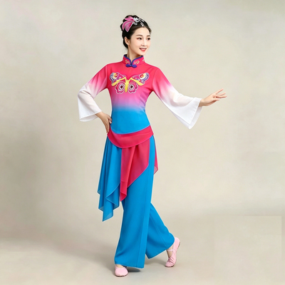 中国风秧歌服演出服女蝴蝶扇子舞民族舞表演服装套装