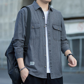牛仔外套衬衫 男长袖 工装 法娅茜春秋款 衬衫 牛仔面料宽松抗皱耐磨工