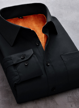 冬季男士长袖保暖衬衫商务休闲打底加绒加厚白色工装修身韩版衬衣