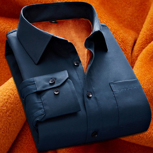 保暖纯色商务休闲男衬衫 冬季 长袖 男士 商务休闲加绒加厚白衬衣 新款