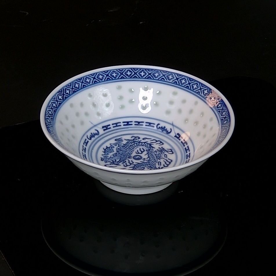 景德镇陶瓷5寸米饭碗 玲珑青花碗