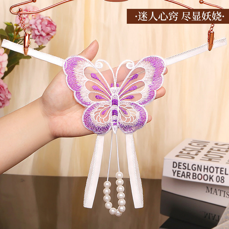 颜蓓薇抖音火辣性感蕾丝丁字裤开叉裤时尚珍珠纯欲内裤女421