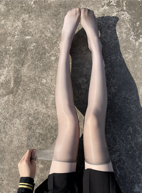 JK袜子女可爱日系白丝超薄款黑丝黑色马油亮光过膝大腿蕾丝长筒袜