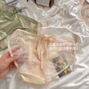 娇柔清婉*系带款缎面蕾丝内裤纯欲镂空性感低腰纯棉裆女士三角裤