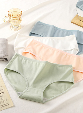 女士内裤纯棉精梳全棉底档纯色简约中腰舒适少女三角短裤裤头大码