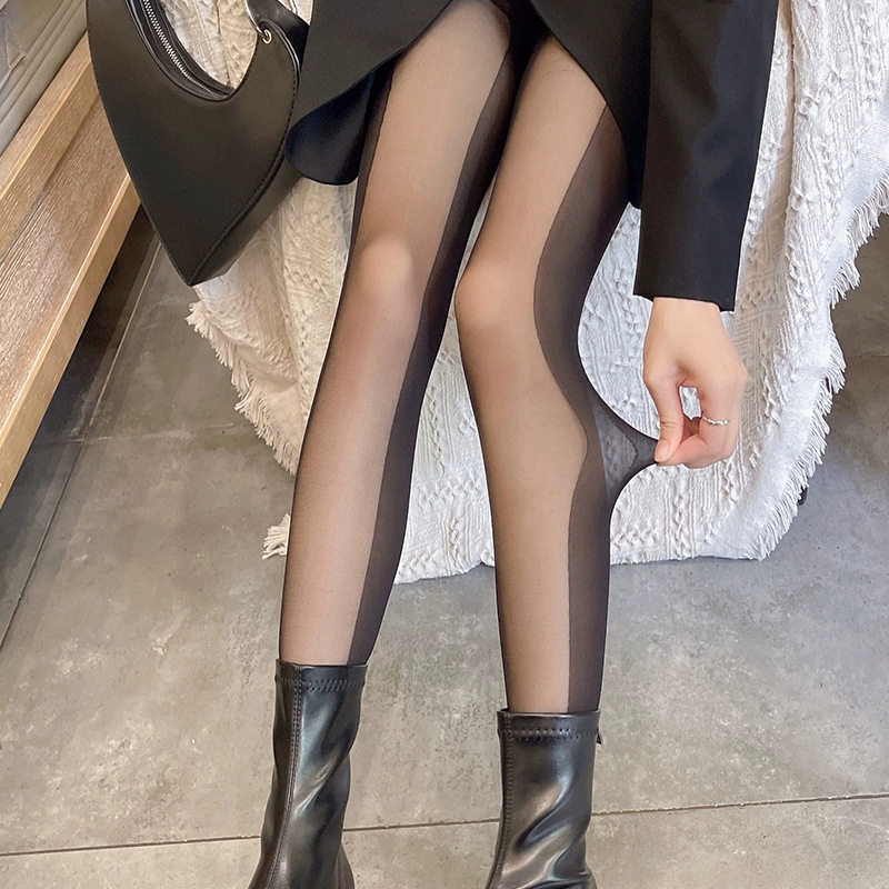 网红同款侧边竖条纹阴影拼接黑丝袜女性感美腿显瘦腿ins超薄裤袜