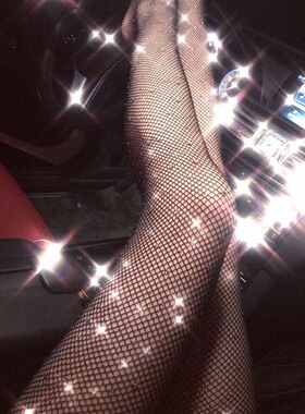 黑丝袜女薄款黑色ins蹦迪袜网红烫钻渔网袜带钻白色jk连裤袜子B17