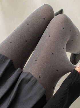 芝麻灰色波点连裤袜爱心提花春秋丝袜女复古圆点爱心格雷系打底袜