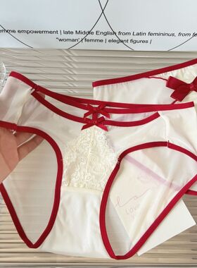 醉梦情调~法式女生性感红色内裤女低腰镂空薄款纯棉裆女士三角裤