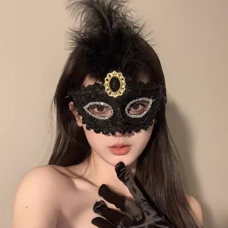新年红色羽毛舞会面具半脸神秘成人面罩化妆舞池假面派对配饰道具