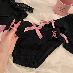 甜美纯欲风少女纯棉内裤镂空蝴蝶结绑带可解性感中腰女士三角裤