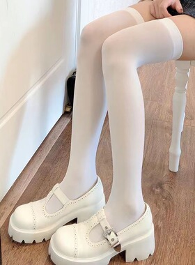 白丝袜纯欲过膝袜jk日系甜美白色长筒大腿袜秋夏季薄款高筒袜ins
