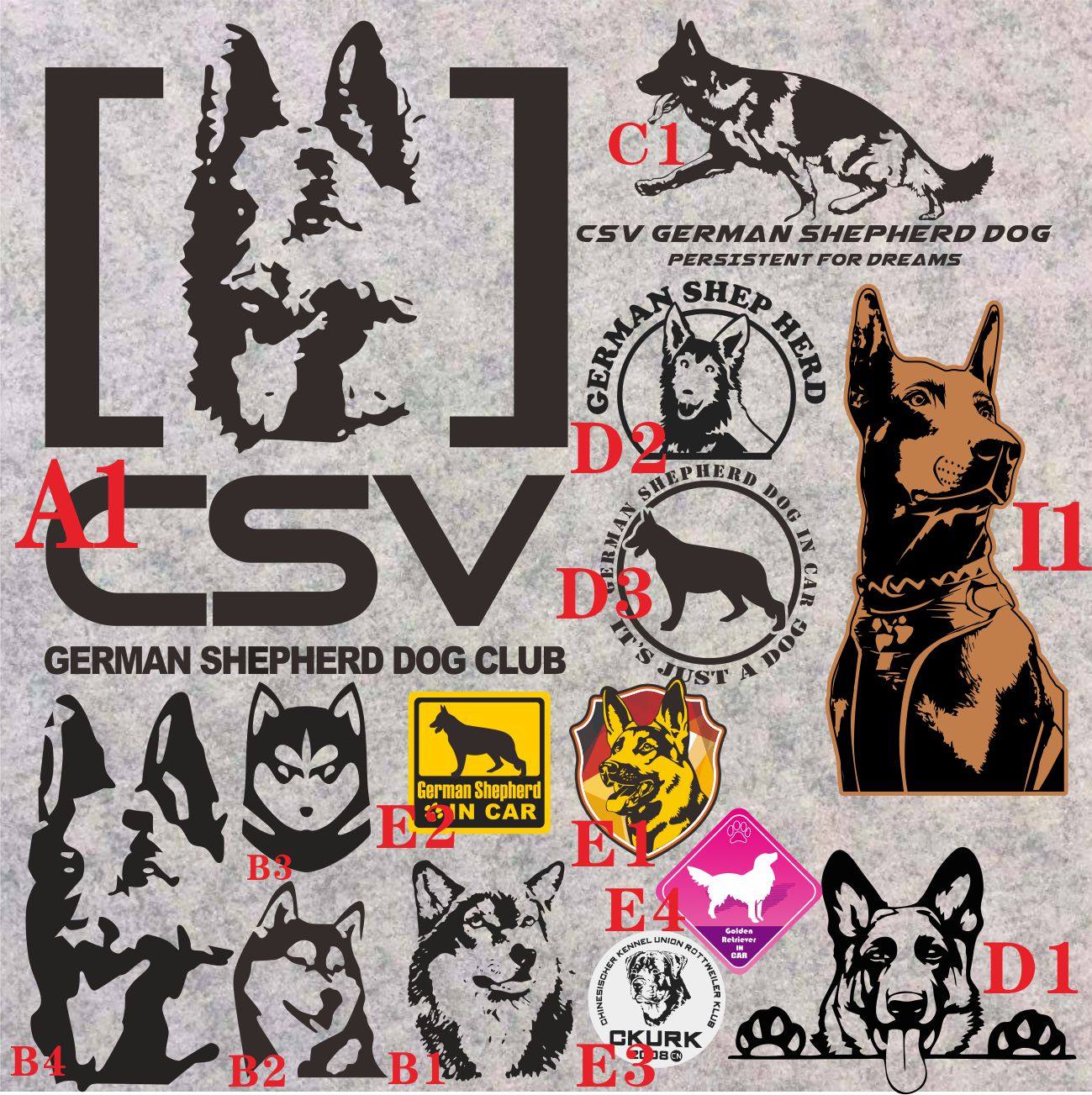 个性宠物狗csv俱乐部贴花  德国牧羊犬剪影定制拉花汽车反光贴纸