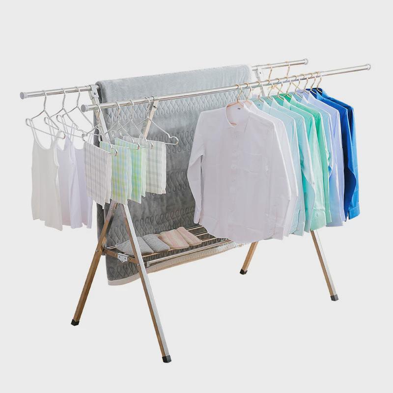 多功能折叠鞋架x型不锈钢双杆带伸缩晾衣架落地式晒衣架厂家直供