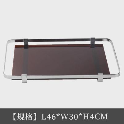 玄关金属玻璃托盘样板房间轻奢高级感摆件客厅茶几置物盘现代饰品