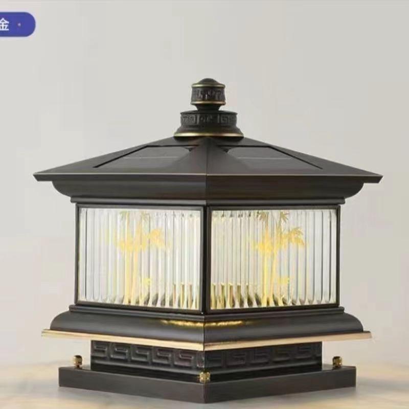 全铜柱头灯大门接电两用庭院灯竹户外别墅围墙灯新中式太阳能墙头