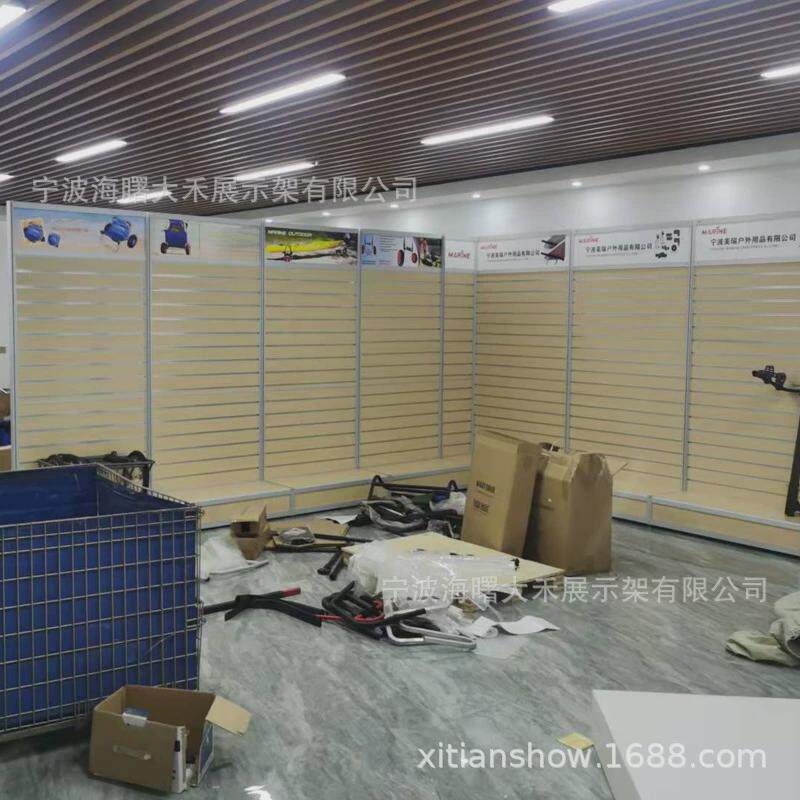 余姚宁波慈溪奉化镇海工厂样品间双面槽板展示架五金货架陈列柜