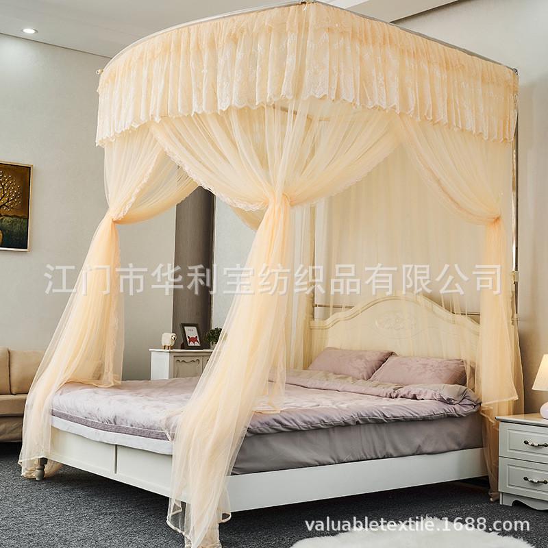 睡安新款双层纱u型升降伸缩上折合宫廷落地单双人床三开门风蚊帐