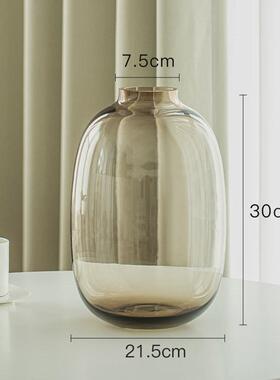 雪柳玻璃客厅插花花瓶摆件透明水养水培轻奢高马醉木感大